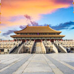 Beijing forbidden city scenery at sunset,China,Chinese symbols